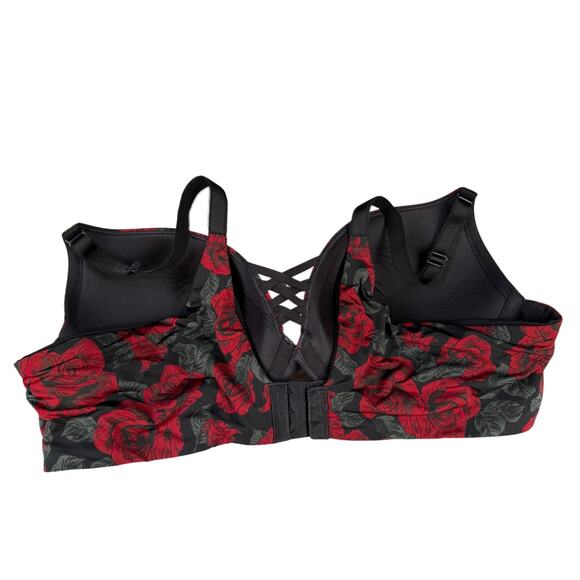 Torrid Red Bkack Rose Floral Push Up Plus Size Bra size 44C - Picture 4 of 8